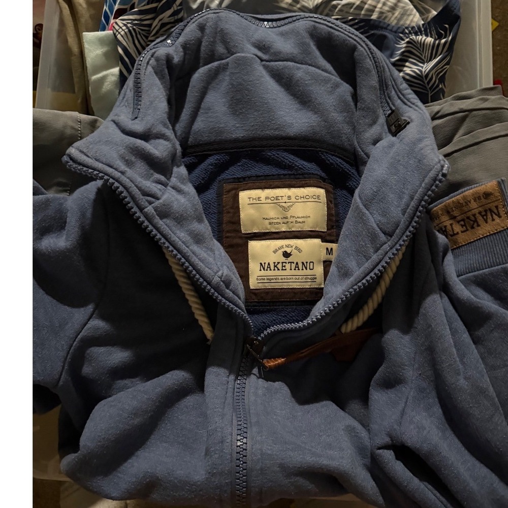 Naketano The Poets Choice Mens Full Zip Hoodie Blue Fleece Sweatshirt Size M